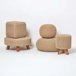 Runder Strickpouf 100% Baumwolle, Cremeweiß -Homescapes Sale Haus sf1667a 05