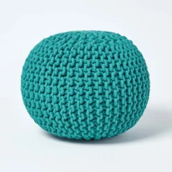 Runder Strickpouf 100% Baumwolle, Petrol
