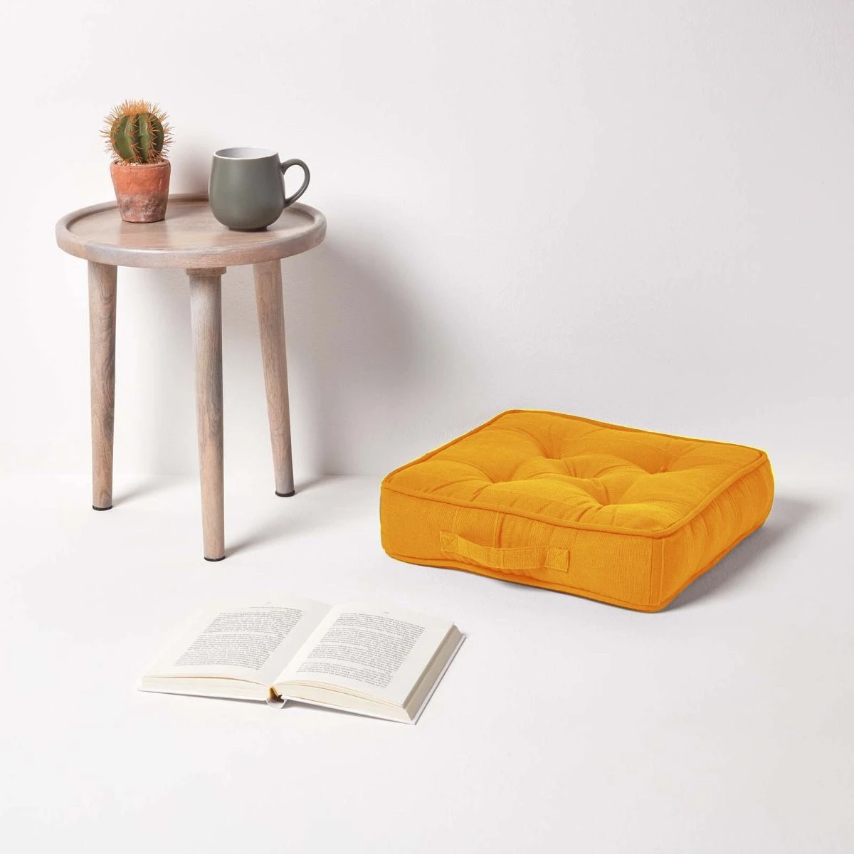 Rajput Bodenkissen Aus Baumwolle, 40 X 40 X 8 Cm, Senfgelb 2 Rajput Bodenkissen Aus Baumwolle, 40 X 40 X 8 Cm, Senfgelb – Bild 2