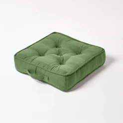 Rajput Bodenkissen Aus Baumwolle, 40 X 40 X 8 Cm, Olivgrün