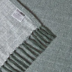 Malda Baumwolldecke Mit Fransen – Überwurf / Wohndecke Grün Mit Rautenmuster -Homescapes Sale Haus sf2269b 4 3