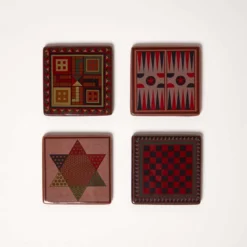 4er-Set Keramik-Untersetzer Für Gläser Im Brettspiele-Design